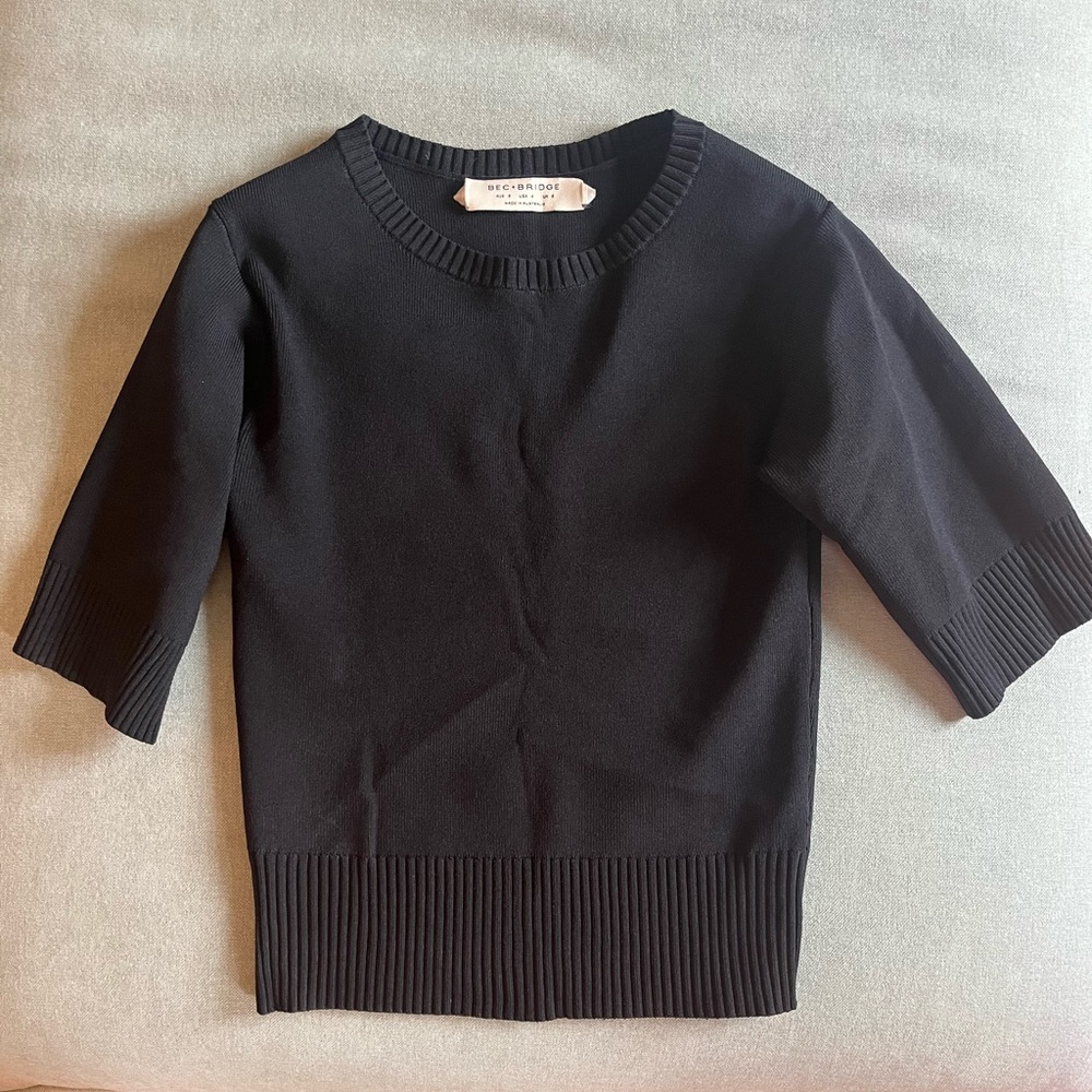 Bec + Bridge Ribbed Knit Top — Black